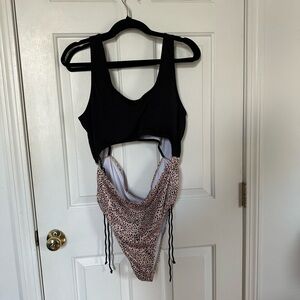 Black and Leopard Print Women's Top